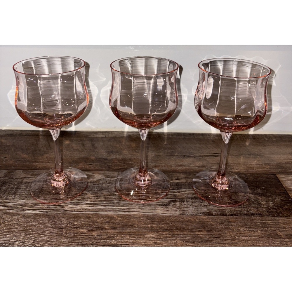 3 Pink Crystal Wine Glasses